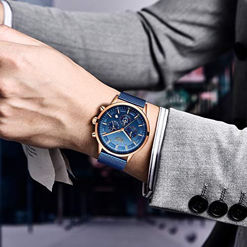 LIGE Relojes Hombre Moda Impermeable Acero Inoxidable Analógico Cuarzo Relojes Negocio Azul Automática Fecha Relojes