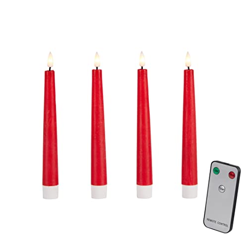 Lights4fun Conjunto de 4 Pequeñas Velas TruGlow® en Cera Roja con LED Blancos Cálidos a Pilas y Control Remoto para Interiores