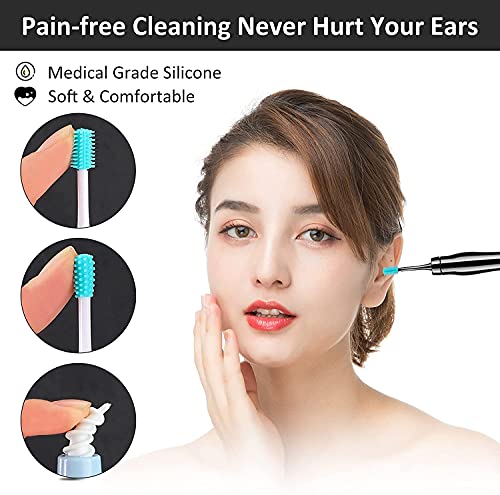 Limpiador de oídos, Q Grips Q Twists Cerumen Limpiador de cera de oídos en espiral con 8 puntas de silicona y 9 puntas de cepillo de repuesto lavables en silicona suave Efectivo y seguro
