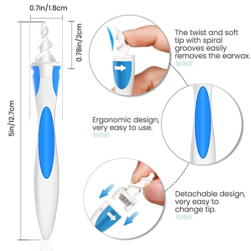 Limpiador de Oídos, Removedor de Cera de Oídos Q-grips, Kit Limpiador de Cera de Oídos Seguro y Suave Limpiador de Oídos de Silicona de 360 Grados con 16 Cabezales de Reemplazo Para Niños y Adultos