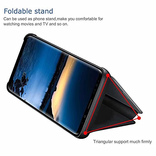 LINER Funda para Xiaomi Poco X3 Pro/Poco X3 NFC Estuche, Espejo Carcasa Ultra Slim Ligero Flip Libro Funda Clear View Standing Cover Mirror PC + PU Bumper Soporte Plegable Case - Azul Morado