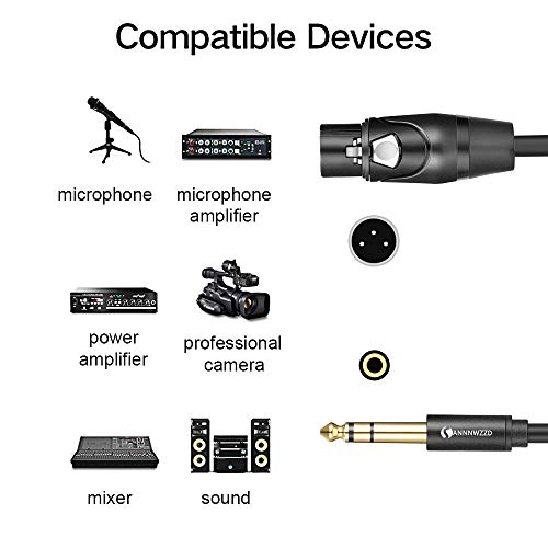 LinkinPerk Cable macho de 6,35 mm a 3 pines XLR F hembra, conector estéreo TRS a XLR equilibrado micrófono (3 m)