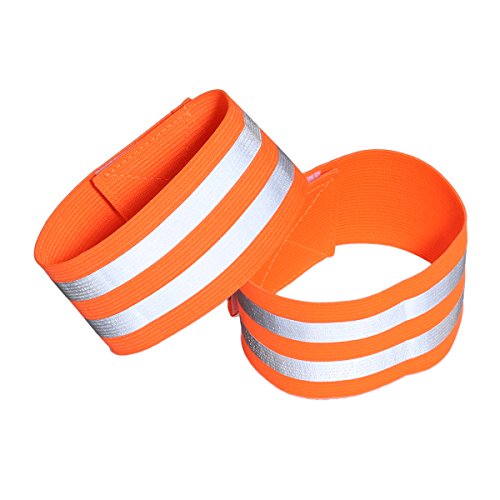 LIOOBO 1 par de Bandas Reflectantes para el Brazo de la muñeca, Tobillo, Pierna, Tren de rodaje Reflectante para Hombres, Mujeres, Noche, Ciclismo, Andar en Bicicleta (Naranja)