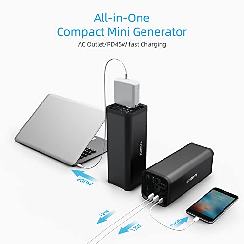 Litionite Hurakan 200W / 46.400mAh Power Bank/Batería Externa/Mini Generador de energía portátil - 1x AC toma de corriente - 2x USB - 1x Type-C - Cargador para Smartphone/Notebook/Ordenador/CPAP/Drone