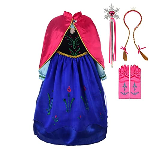 Lito Angels Disfraz Vestido de Princesa Anna con Capa y Accesorios para Niñas Talla 5-6 años