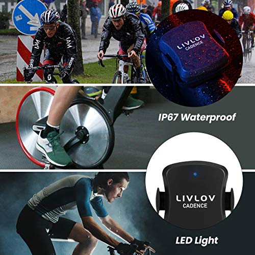 LIVLOV V4 Sensor Cadencia de Ciclismo con Bluetooth & Ant+ Medidor de Cadencia pedaleo de Bicicleta para Wahoo Rouvy Zwift