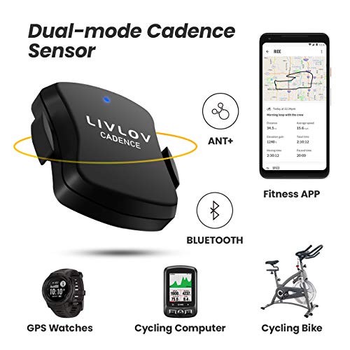 LIVLOV V4 Sensor Cadencia de Ciclismo con Bluetooth & Ant+ Medidor de Cadencia pedaleo de Bicicleta para Wahoo Rouvy Zwift