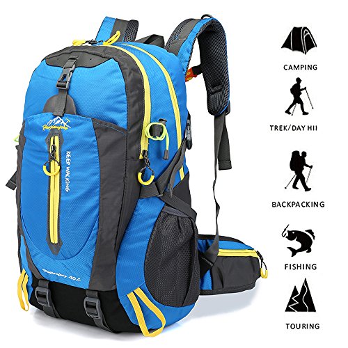 Lixada 40L Resistente al Agua Mochila, Portátil Mochila Trekking, Laptop Daypack, Durable Impermeable, para Escalada, Viajes, Actividades al Aire Libre (Azul)