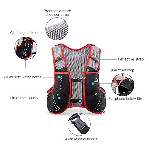 Lixada 5L Vejiga de Agua Mochila, Mochila Hidratación, Running Mochila, Impermeable y Transpirable, para Camping, Marathoner, Correr, Caminar, Escalada, Actividades al Aire Libre (M-L)