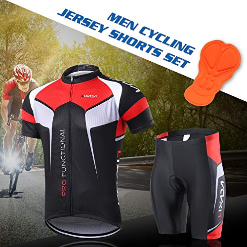 Lixada Maillots de Ciclismo Hombres Camiseta y Pantalones Cortos de Ciclismo Conjunto de Ropa para Ciclismo al Aire Libre