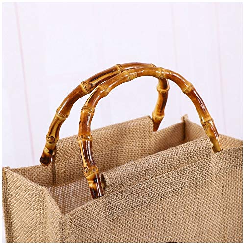 Liyue-hemp rope Yute Natural arpillera Bolsas de Asas Reutilizable de Eco Grande del Bolso con la manija de bambú de Compra de comestibles Vino Bolsa de Regalo Tamaño 35X33X13CM Multi Propósito Bolsa