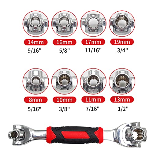 llave multitool 360,tiger wrench giratoria 48 en 1,spanner socket wrench ajustable,para 8-19mm (Rojo)