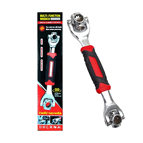 llave multitool 360,tiger wrench giratoria 48 en 1,spanner socket wrench ajustable,para 8-19mm (Rojo)