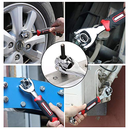 llave multitool 360,tiger wrench giratoria 48 en 1,spanner socket wrench ajustable,para 8-19mm (Rojo)
