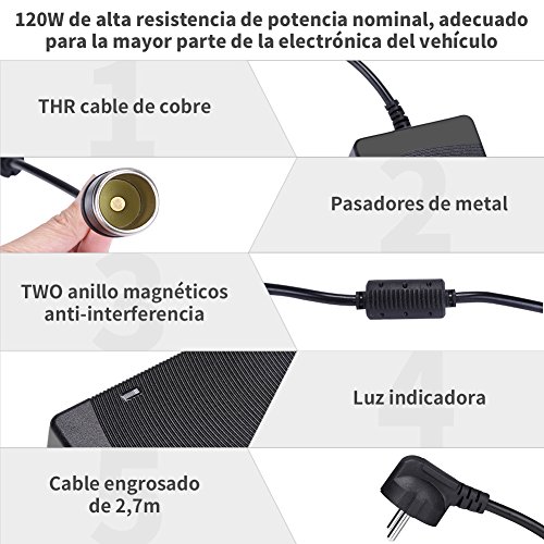 LOETAD 120W Convertidor de Corriente CA a CC Fuente de Alimentación Adaptador de 220V a 12V Encendedor de Cigarrillo de Coche 12V/10A