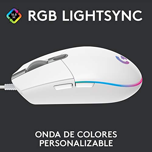 Logitech G203 LIGHTSYNC Ratón Gaming con Iluminación RGB Personalizable, 6 Botones Programables, Captor 8K para Gaming, Seguimiento de hasta 8,000 DPI, Ultra-ligero - Blanco