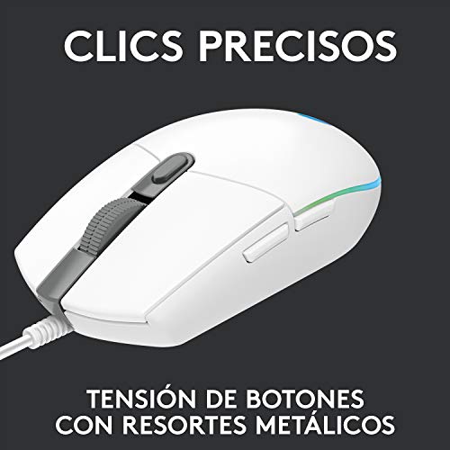 Logitech G203 LIGHTSYNC Ratón Gaming con Iluminación RGB Personalizable, 6 Botones Programables, Captor 8K para Gaming, Seguimiento de hasta 8,000 DPI, Ultra-ligero - Blanco