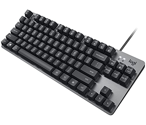 Logitech K835 TKL Teclado mecánico de aluminio con cable, Interruptores Clicky, Disposición QWERTZ Alemán, Gris