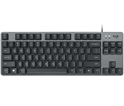 Logitech K835 TKL Teclado mecánico de aluminio con cable, Interruptores Clicky, Disposición QWERTZ Alemán, Gris