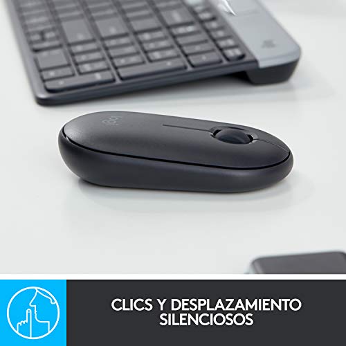 Logitech Pebble Ratón Inalámbrico, Bluetooth o 2,4 GHz con Receptor Unifying, Ratón con Clic Silencioso para Portátil/Notebook/PC/Mac/iPad OS/Chromebook - Negro