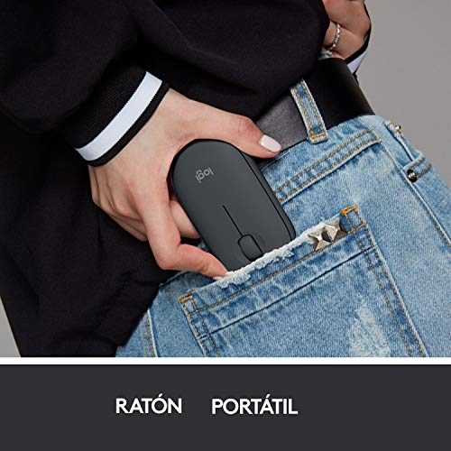 Logitech Pebble Ratón Inalámbrico, Bluetooth o 2,4 GHz con Receptor Unifying, Ratón con Clic Silencioso para Portátil/Notebook/PC/Mac/iPad OS/Chromebook - Negro