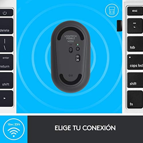 Logitech Pebble Ratón Inalámbrico, Bluetooth o 2,4 GHz con Receptor Unifying, Ratón con Clic Silencioso para Portátil/Notebook/PC/Mac/iPad OS/Chromebook - Negro