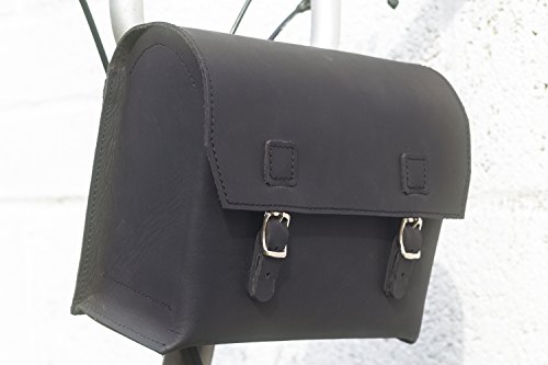 London Craftwork Bolsa de bicicleta XXL grande de piel auténtica para manillar BROMPTON 23 x 19,5 x 11 cm XXL-BL