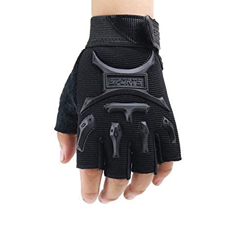 Long Keeper Guantes de Ciclismo Medio Dedo para niños de 4 a 9 años Guantes Bicicleta para Infantil Guantes Deporte Antideslizantes (Negro M)