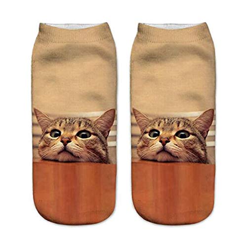 Longyangqk Calcetines de Deporte Tobilleros para Chico Chica con Refuerzo Estampado de Gato Divertido Fitnes Yoga Correr