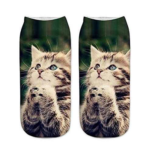 Longyangqk Calcetines de Deporte Tobilleros para Chico Chica con Refuerzo Estampado de Gato Divertido Fitnes Yoga Correr