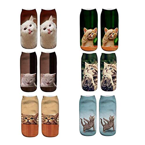 Longyangqk Calcetines de Deporte Tobilleros para Chico Chica con Refuerzo Estampado de Gato Divertido Fitnes Yoga Correr