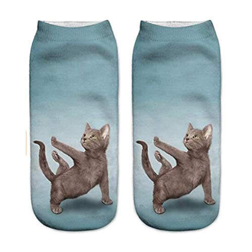 Longyangqk Calcetines de Deporte Tobilleros para Chico Chica con Refuerzo Estampado de Gato Divertido Fitnes Yoga Correr