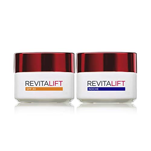 L'Oréal Paris Revitalift Set de Crema de Día Anti-Edad con Protección Solar SPF 30 y Crema de Noche Hidratante, Antiarrugas y Extra Firmeza, con Pro-Retinol, 50 ml cada una