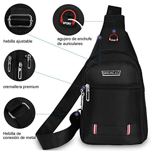 Lotisie Bolso Pecho Hombre Bolso Cruzado Pequeños Luz Weigt Mochila Bandolera Hombre para Caminar, Viajar, Ciclismo (Negro)