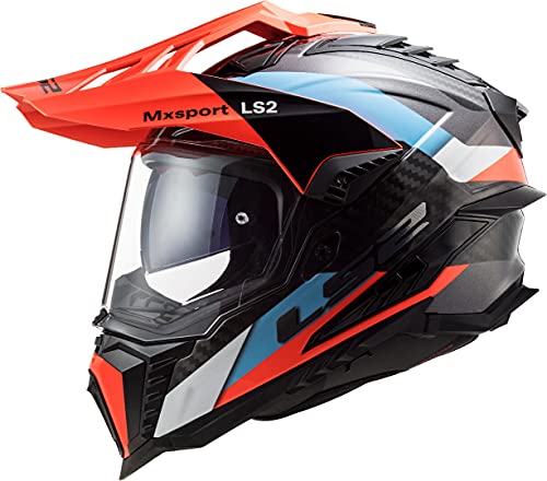 LS2 Casco Motocross MX701 C Explorer Frontier, Azul/Naranja, L, Accesorio Unisex para Adultos, L (59/60)