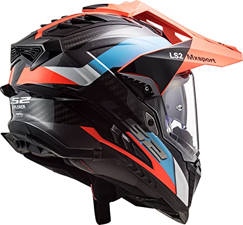 LS2 Casco Motocross MX701 C Explorer Frontier, Azul/Naranja, L, Accesorio Unisex para Adultos, L (59/60)