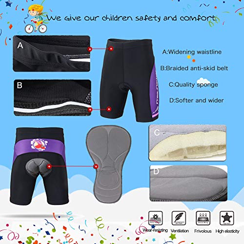 LSERVER Niños/Niñas Pantalones Cotors de Ciclismo Culotte con Gel 3D para Verano, Cabra Morado, 10-11 años (Etiqueta: XXL)