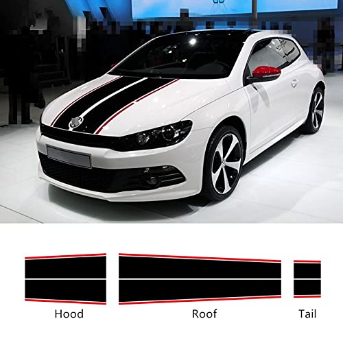 LSHDAT Pegatina de decoración de Cuerpo Entero para Coche con Rayas Deportivas de Carreras, para Volkswagen-Scirocco, Accesorios para calcomanías de Vinilo para Techo y Techo