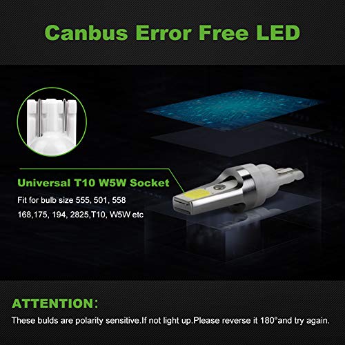 Luces de posición LED, POMILE 2Pack LED T10 W5W COB 5W 550LM 6000K DC10V-16V Bombillas LED con Canbus, luces de posición, luz de la placa de la licencia del coche, luz de estacionamiento