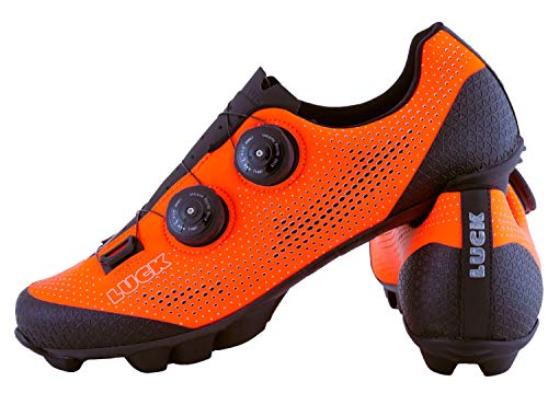 LUCK Excalibur Zapatillas Ciclismo MTB | Naranja Flúor | Suela de Carbono SHD | Doble Cierre Rotativo ATOP | Puntera Trasera de Refuerzo, Hombre Mujer