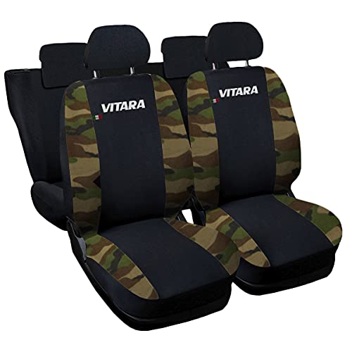 Lupex Shop Fundas de Asiento compatibles Vitara Bicolor Negro - Camuflaje Verde