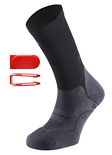 Lurbel Gravity - Calcetines cortos de compresión para deporte, antibacterianos y ergonómicos, para hombre y mujer, gris-negro, 43-46