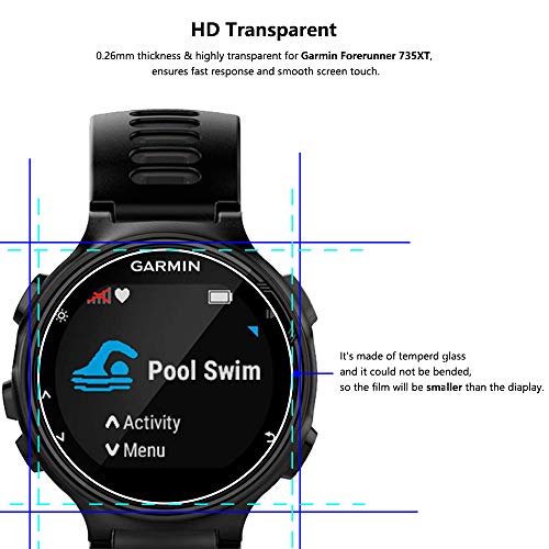 Lusee 3 Piezas Protector de Pantalla para Garmin Forerunner 735XT / Forerunner 735 Cristal Vidrio Templado [Dureza 9H] [Alta Definición] Resistente a los arañazos/Anti-Huellas Protector de Pantalla