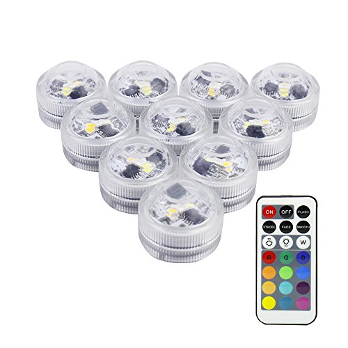 LUXJET® 10er Pack Mini RGB LED Luz Sumergible, Color Cambio, Control Remoto Lámpara Impermeable Subacuática Acento Luz Para Estanque Acuario