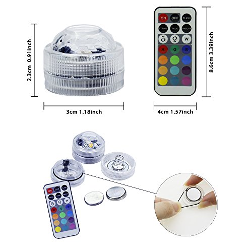 LUXJET® 10er Pack Mini RGB LED Luz Sumergible, Color Cambio, Control Remoto Lámpara Impermeable Subacuática Acento Luz Para Estanque Acuario