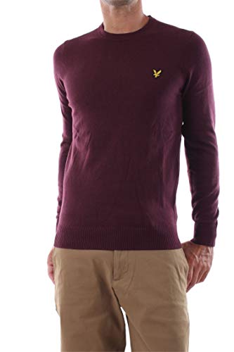 Lyle & Scott - Jersey de Cuello Redondo de algodón de Merino, Color Negro Burdeos L