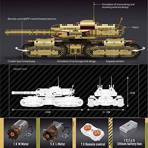 LYMHGHJ Modelo de Tanque Technic RC, Tanque Militar Mammoth con torreta y Control Remoto 2.4G RC/App y 6 Motores, Juego de construcción de 3296 Bloques Compatible con Lego Technic