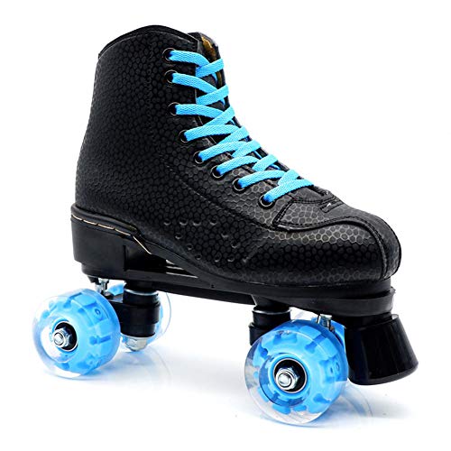 LYzpf Patines Adultos Principiante 4 Ruedas Cómodo Deportes Freeskate Fitness Cuero Movimiento Zapatilla Juguete Equipos de Patinaje para Jouvenes Hombre y Mujer,Black,39