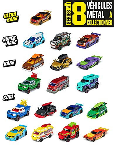 Majorette Tune Ups Series 1 - Juego de 4 Coches de Juguete de Metal con 28 sorpresas para tunear 4 de 18 Coches en Paquete Sorpresa con Accesorios de Tuning (4 Unidades), Color Aleatorio