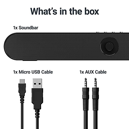 Majority Atlas - Mini Barra de Sonido Bluetooth PC, portátil y con Carga USB, para Ordenador, Juegos, Altavoces portátil, Monitor, conexión a Smart TV, con Jack 3,5 mm, Ranura de Tarjeta microSD, USB